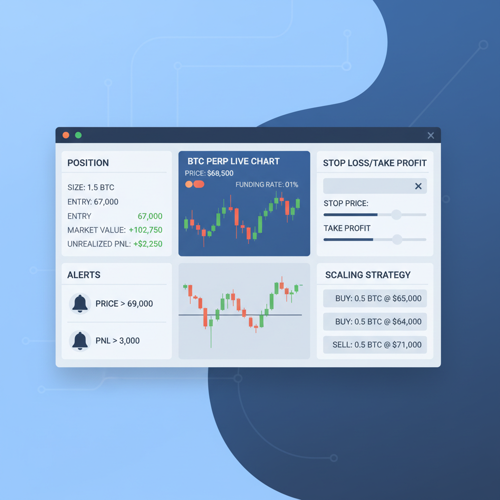 dashboard monitoring BTC perp position live chart alerts stops scaling