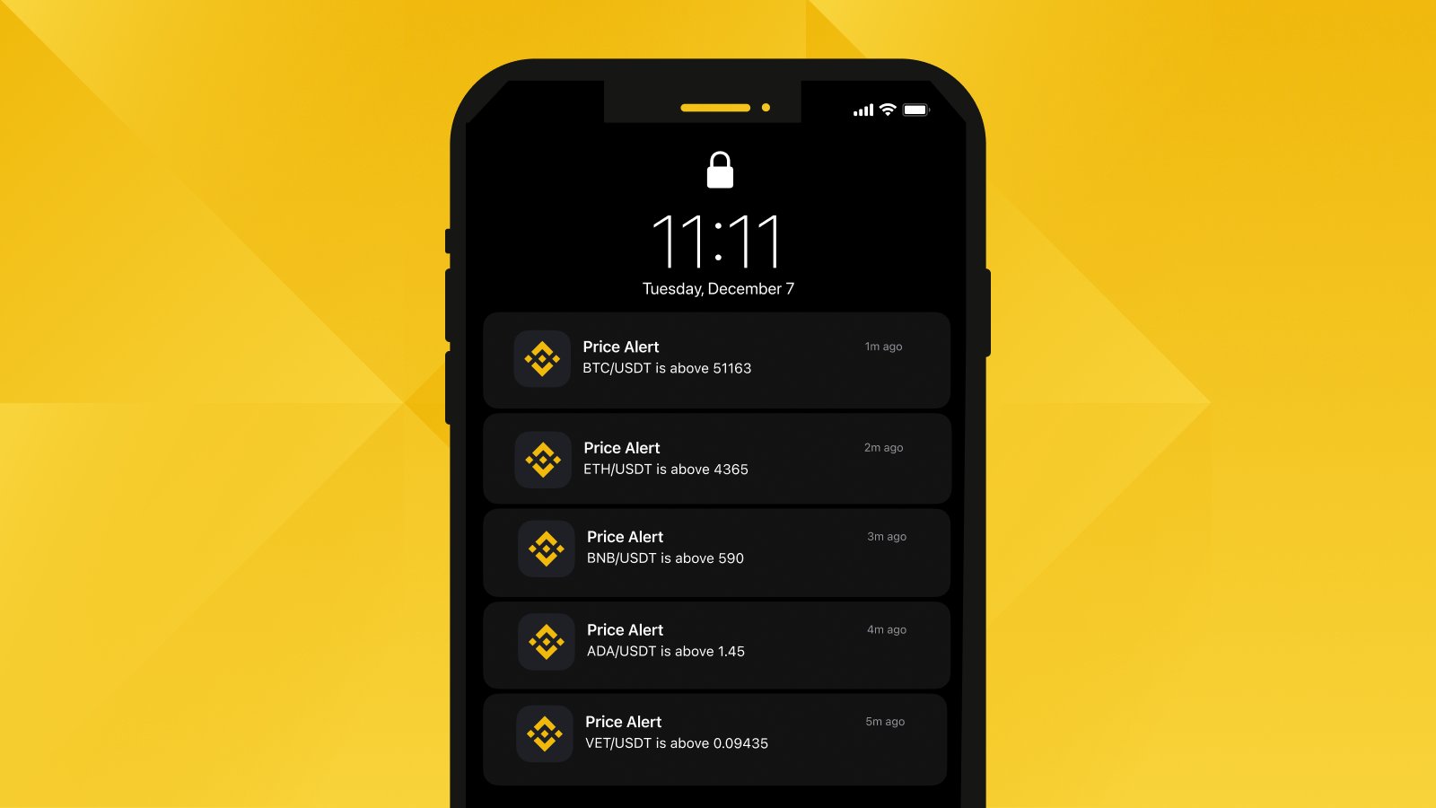 Crypto price alert notification on mobile app